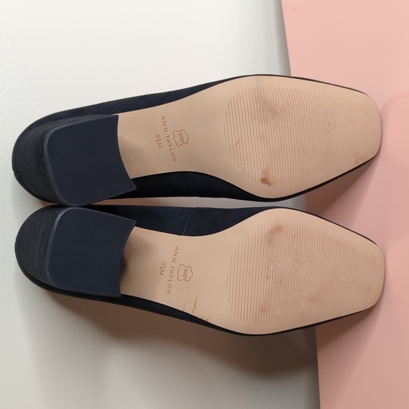 Ann Taylor Suede Leather Square Toe Block Heel Pumps Black Size 9.5 - Picture 6 of 11